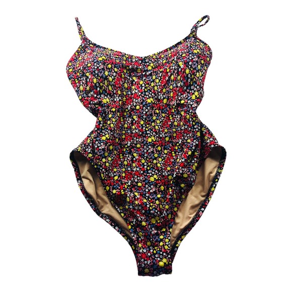 2072 J Crew Women's Sz Medium Black Floral One Piece Swim Bathing Suit - Picture 1 of 5